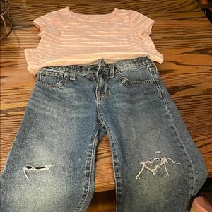 Old Navy 8 girls baggy wide leg pants -Children’s Place 10/12 pink striped top